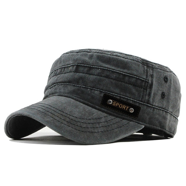 Boné Militar Flat Top — algodão lavado, pala curta