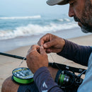 Linha Daiwa UVF PE Durasensor X8 em uso: amarrando o líder na beira
