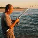 Vara Daiwa Prime Surf em uso: brigando com o peixe, vara arqueada