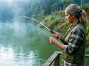 Vara Shimano Borderless BB em uso: brigando com o peixe, vara arqueada